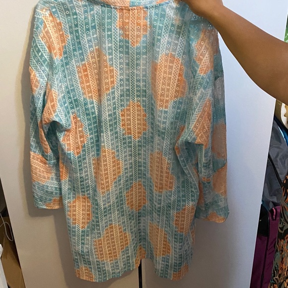 Ruby Rd. Blue and Peach Textured Cardigan - Picture 5 of 8
